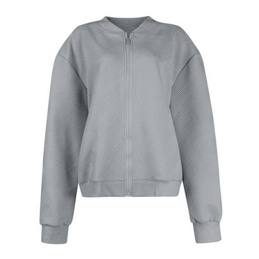 Rlmidhb 2025 Bomber Jacket for Women Gray Basic Loose Long Sleeve Long Solid Color Lightweight Jackets Open Front Zip up Vintage Coats