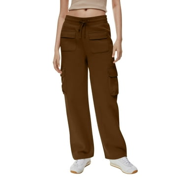 Rlmidhb 2025 Brown Sweatpants for Women Baggy Workout Straight Leg Wide Leg Baggy Pants Fleece Fleece Lined Lounge Pants with Pockets