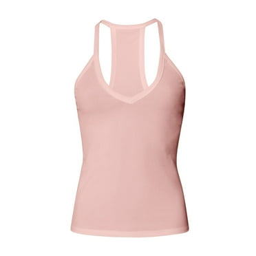 Rlmidhb 2025 Camisole Tops for Women Pink Basic Solid Color Slim Fit Sleeveless Spaghetti Strap Long Tank Tops Ribbed V Neck Cami Tops
