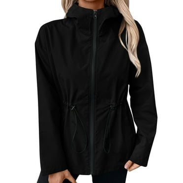 Rlmidhb 2025 Hooded Rain Jacket for Women Black Workout Windbreaker Waterproof Rain Coats Outerwear Windbreaker Jackets