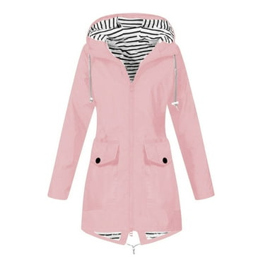 Rlmidhb 2025 Long Rain Jacket for Women Hooded Pink Workout Solid Color Long Windbreaker Waterproof Trench Coat Outerwear UPF 5  Sun Protection Rain Coats