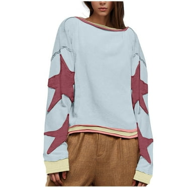 Rlmidhb 2025 Sweaters for Women Blue Basic Drop Shoulder Solid Color Long Sleeve Workout Long Oversized Sweater Vintage Chunky Knitted Pullover Sweater