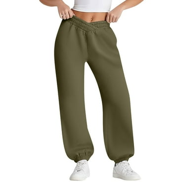 Rlmidhb 2025 Sweatpants for Women Basic Green Solid Color Cinch Bottom Workout Lounge Pants Fleece Drawstring Elastic Elastic Waist Joggers