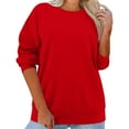 thumbnail image 1 of Rlmidhb 2025 Sweatshirts for Women Basic Red Long Sleeve Solid Color Long Loose Pullover Tops Round Neck Fleece Sweatshirt, 1 of 7
