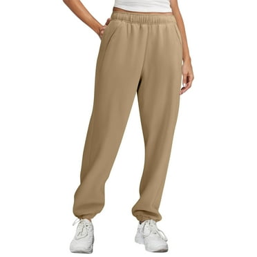 Rlmidhb Basic Sweatpants for Women 2025 Brown Solid Color Workout Cinch Bottom Baggy Pants Fleece Lounge Pants