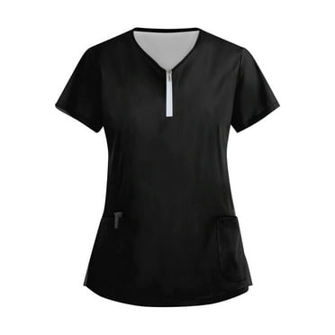 Rlmidhb Black Scrub Tops for Women Solid Color Basic Nurse Uniform Half Zip Up Zip up Nurse Scrubs