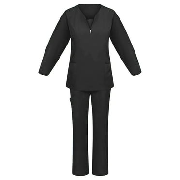 Rlmidhb Black Scrubs Sets for Women Quick Dry Basic Long Sleeve Gradient Long Nurse Uniform Elastic Elastic Waist V Neck Jogger Scrubs with Pockets