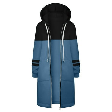 Rlmidhb Blue Full Zip Up Hoodies for Women Hooded 2025 Color Block Long Straight Leg Long Sleeve Zip-up Hooded Sweatshirts Zip up Fleece Jackets