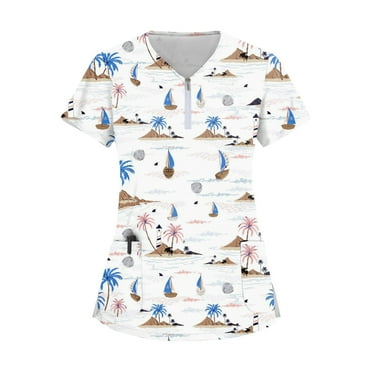 Rlmidhb Blue Scrub Tops for Women Nurse Uniform Half Zip Up Zip up Nurse Scrubs