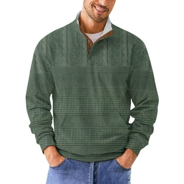 Rlmidhb Corduroy Sweatshirts for Men Green Gradient Workout Fleece Pullover Tops Band Collar Outerwear Vintage Sweatshirt