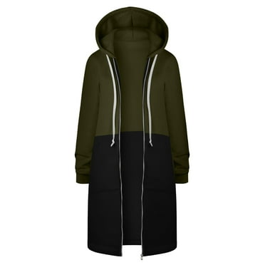 Rlmidhb Green Full Zip Up Hoodies for Women Hooded 2025 Color Block Long Straight Leg Long Sleeve Zip-up Hooded Sweatshirts Zip up Fleece Jackets