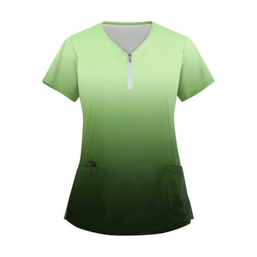 Rlmidhb Green Scrub Tops for Women Gradient Nurse Uniform Half Zip Up Zip up Nurse Scrubs