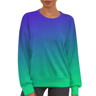 Rlmidhb Green Sweatshirts for Women Long Drop Shoulder Gradient Long Sleeve Pullover Tops Sweat Fleece Round Neck Sweatshirt