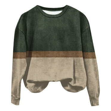 Rlmidhb Green Sweatshirts for Women Long Sleeve Loose Christmas Long Pullover Tops Round Neck Sweat Vintage Knit Fleece Sweatshirt