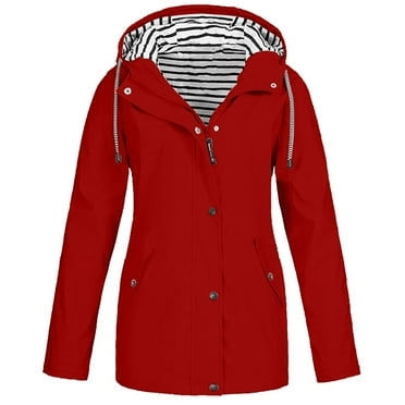 Rlmidhb Hooded Red Rain Jacket for Women 2025 Waterproof Windbreaker Solid Color Workout Rain Coats Outerwear UPF 5  Sun Protection Windbreaker Jackets