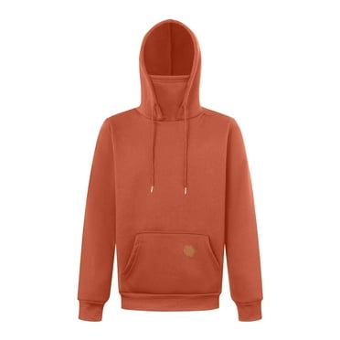 Rlmidhb Hoodies for Men Basic 2025 Orange Solid Color Hooded Workout Hooded Sweatshirts Fleece Pullover
