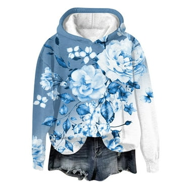 Rlmidhb Hoodies for Women Blue Long Sleeve Long Hooded Hooded Sweatshirts Fleece Sweat Pullover