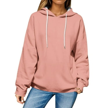 Rlmidhb Hoodies for Women Pink Long Sleeve Solid Color Long Basic Hooded Hooded Sweatshirts Fleece Sweat Pullover
