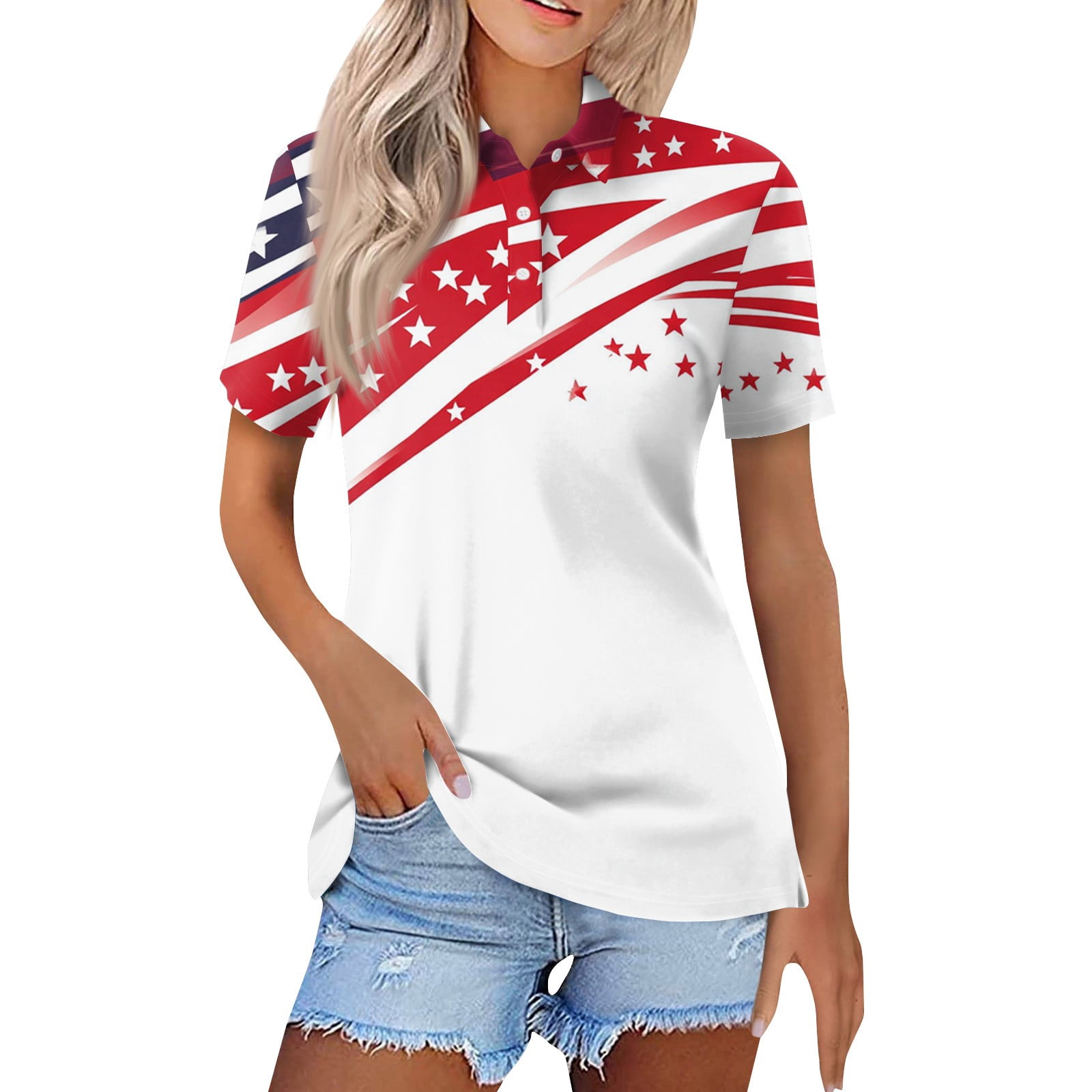 Rlmidhb Independence Day American Flag Polo Shirts for Women 4th of ...