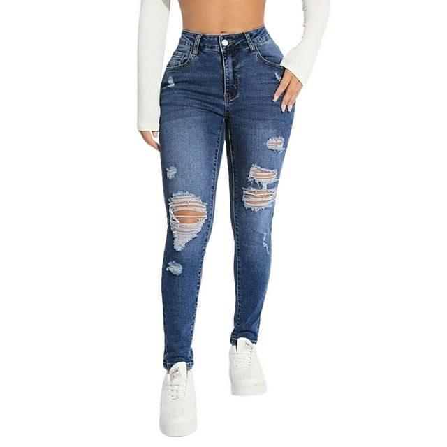 Rlmidhb Jeans for Women Distressed Blue 2025 Skinny Work Pants Denim