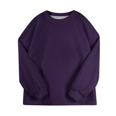 Rlmidhb Knit Sweatshirts for Women Purple Wool Sherpa Long Pullover Tops Round Neck Long Sleeve Sweatshirt