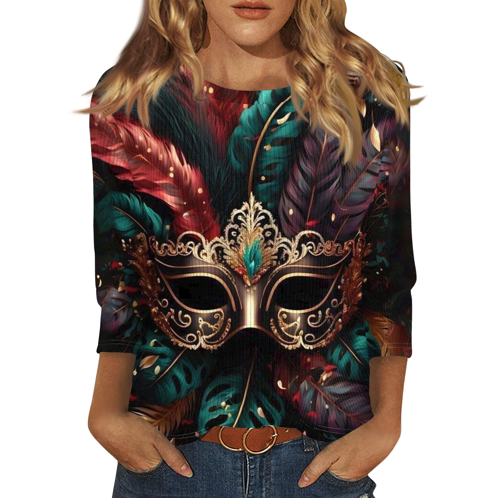 Rlmidhb Mardi Gras 2025 T Shirts for Women Brown Mardi Gras Mask