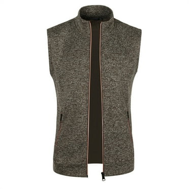 Rlmidhb Spring Fall Vest Jackets for Men Brown Lightweight Loose Quilted Vests Knit Fleece Sweat Thin Zip up Open Front Vests Outerwear with Pockets
