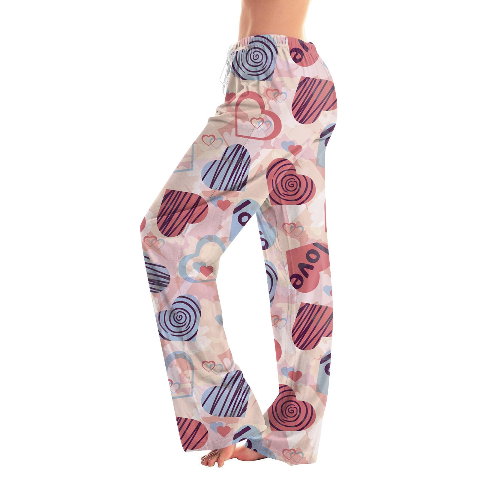 Rlmidhb Women Pajamas Love Heart Valentine's Day Straight Leg Spandex