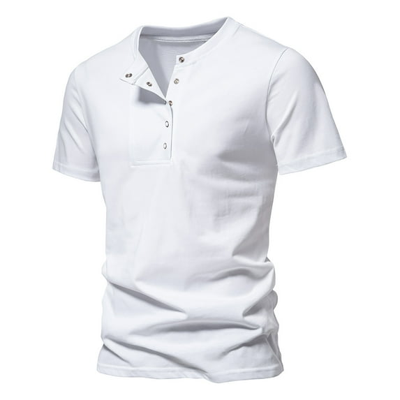Rloper-Lop Casual Short Sleeve Henley Shirts for Men Crewneck Button Down T-Shirts Solid Color Fitting Tops Fashion Outdoor Shirt Blouse Tops