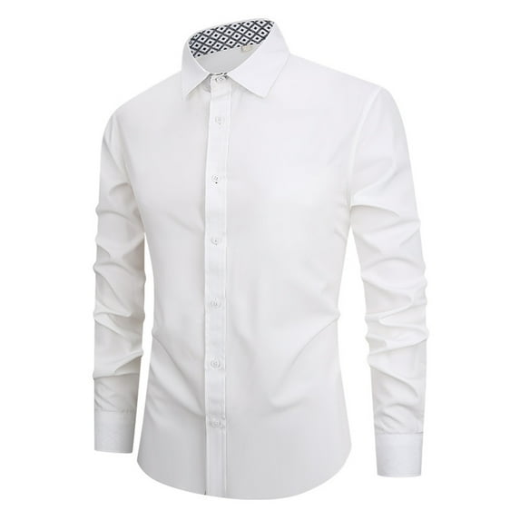 Rloper-Lop Dress Shirts Solid Color for Men Wrinkle Free Long Sleeve Tops Business Casual Button Down Fit Blouse Shirts