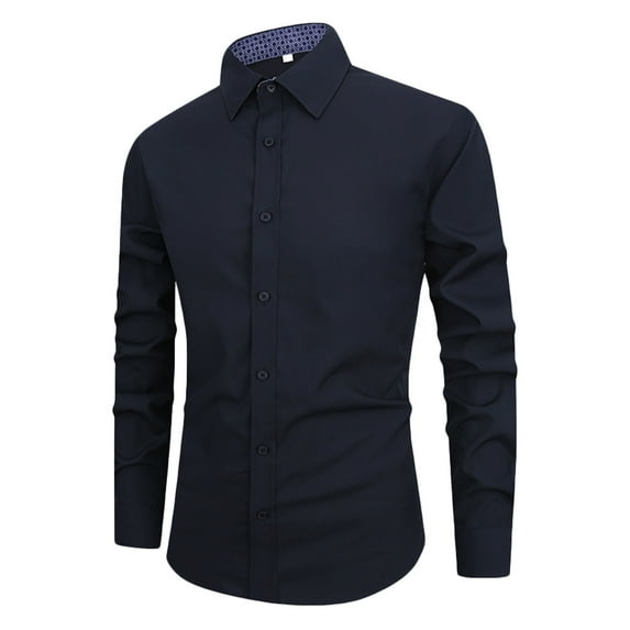Rloper-Lop Dress Shirts Solid Color for Men Wrinkle Free Long Sleeve Tops Business Casual Button Down Fit Blouse Shirts