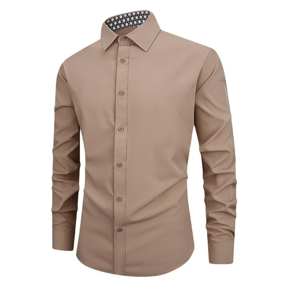 Rloper-Lop Dress Shirts Solid Color for Men Wrinkle Free Long Sleeve Tops Business Casual Button Down Fit Blouse Shirts