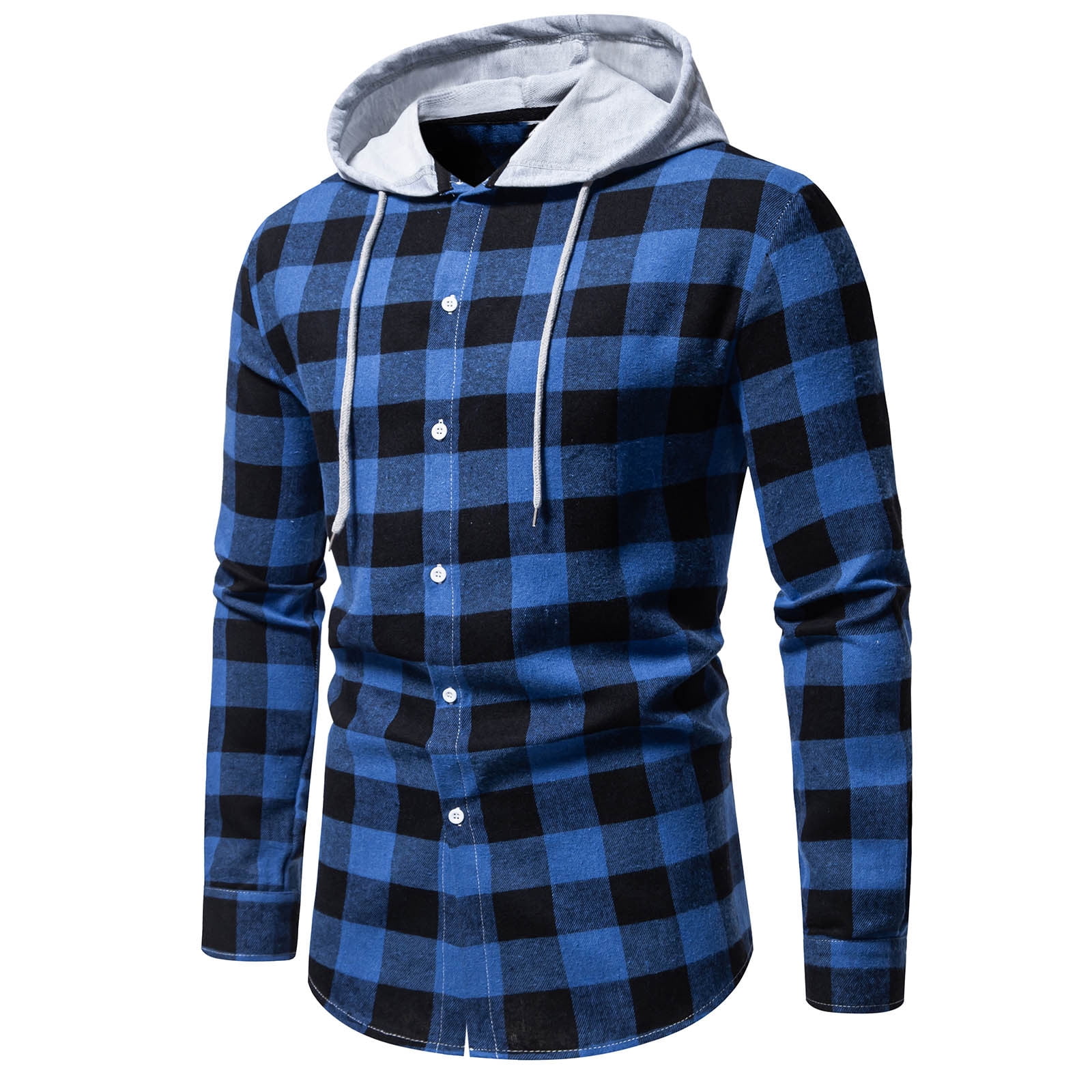 Rloper-Lop Flannel Plaid Hooded Shirts for Men Long Sleeve Button Down ...