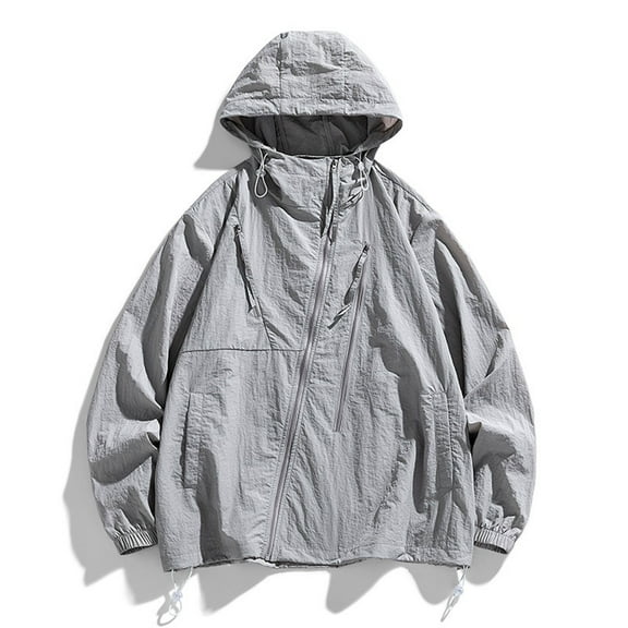 Rloper-Lop Hooded Jackets Streetwear Mens Solid Color Long Sleeve Jacket Coats Lightweight Full Zipper Casual Sun Protection Clothing