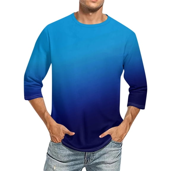 Rloper-Lop Men Crewneck Long Sleeve Shirts Gradation Printed Casual T-Shirt Blouse Tops Summer Vacation Fashion Tops