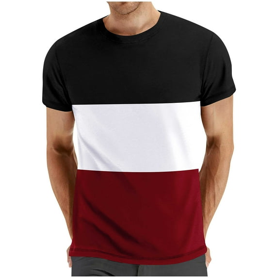 Rloper-Lop Men Fitness Sports T-Shirts Crewneck Short Sleeves Shirt Tops Casual Block Color Tops Summer Gym Training Workout Tees