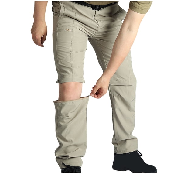 Rloper-Lop Men Hiking Pants Lightweight Zip Off Outdoor Camping Safari Sweatpants Quick Dry Tactical Cargo Pants Fashion Solid Color Trousers Khaki M