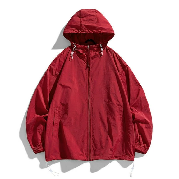 Rloper-Lop Men Oversized Streetwear Jackets Male Long Sleve Full Zip Drawstring Tops Outdoor Hooded Windbreaker Outerwear Coats with Pockets
