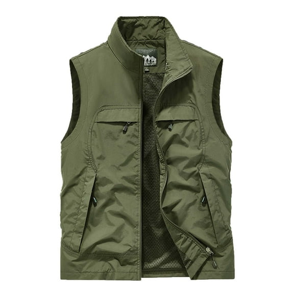 Rloper-Lop Men Solid Work Waistcoats Casual Sleeveless Vest Jackets Lightweight Safari Travel Hunting Waistcoat With Multi-Pockets