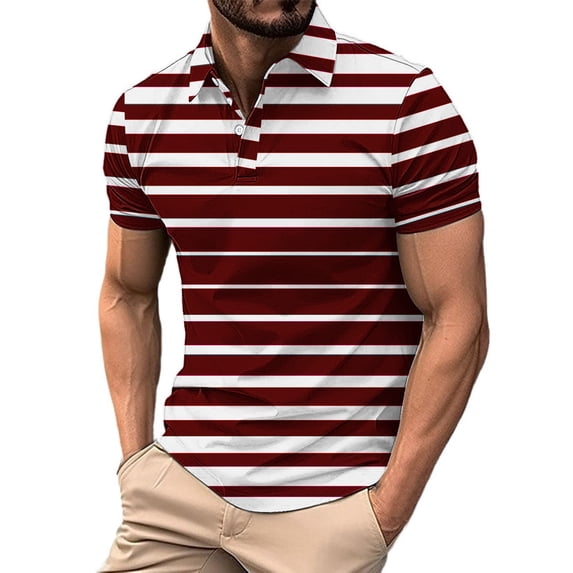 Rloper-Lop Men Striped Polo Shirts Short Sleeve Lapel Tee Tops Casual Button Down Tops Golf Outwork Fit Tee Tops Muscle Bodybuilding Shirts
