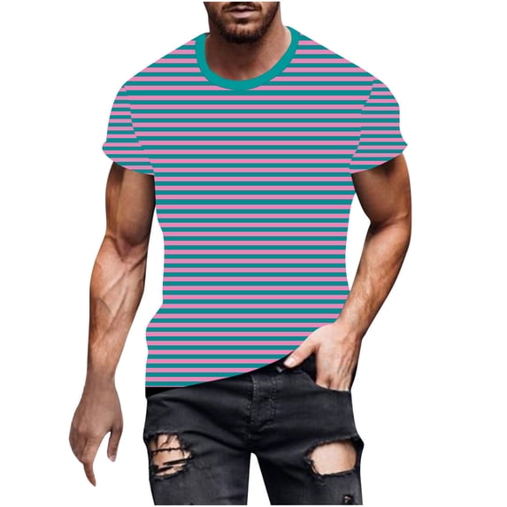 Rloper-Lop Men Striped Shirts Short Sleeve T-Shirts Casual Crewneck Tee Tops Vacation Beach Shirts Muscle Gym Workout Tops