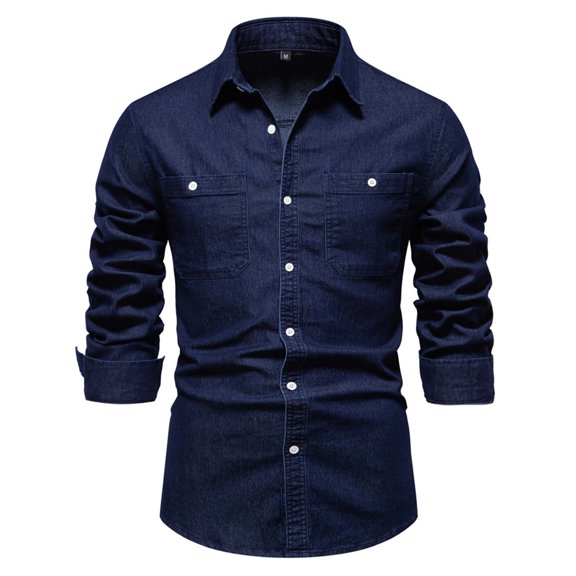 Rloper-Lop Men's Denim T Shirts Casual Western Long Sleeve Button Down Tee Tops Lightweight Shacket Jackets Slim Fit Tees with Pockets