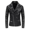 thumbnail image 1 of Rloper-Lop Men's Faux Leather Jackets Notched Collar Long Sleeve Motorcycle Coats Vintage Asymmetric Full Zip Biker Tops with Pockets, 1 of 8