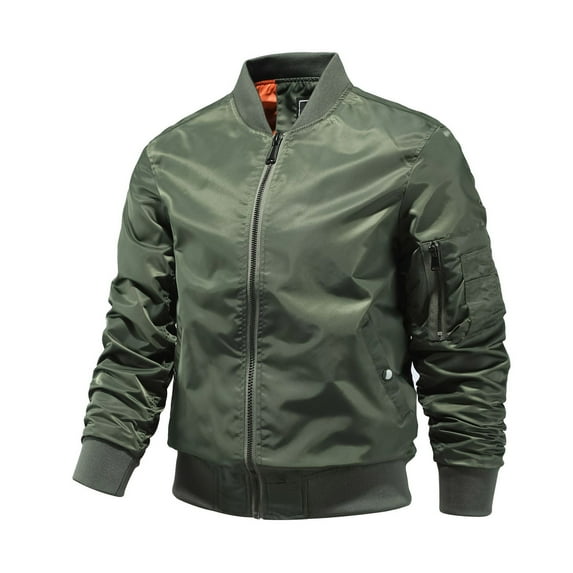 Rloper-Lop Men's Flight Bomber Jacket Windproof Mock Neck Full Zip Jacket Loose Fit Long Sleeve Outerwear Casual Solid Color Top Army Green XXL