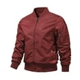 thumbnail image 1 of Rloper-Lop Men's Flight Bomber Jacket Windproof Mock Neck Full Zip Jacket Loose Fit Long Sleeve Outerwear Casual Solid Color Top Dark Red S, 1 of 3