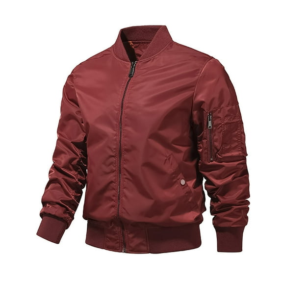 Rloper-Lop Men's Flight Bomber Jacket Windproof Mock Neck Full Zip Jacket Loose Fit Long Sleeve Outerwear Casual Solid Color Top Dark Red S