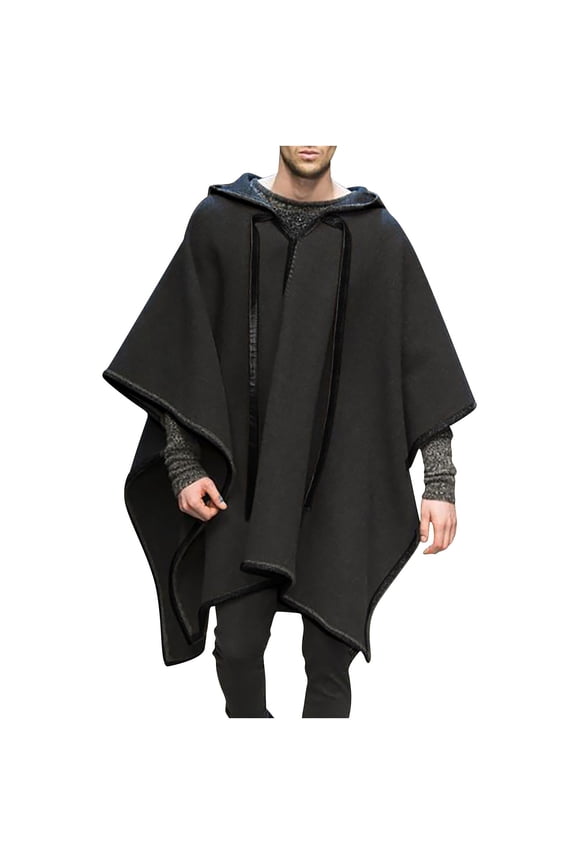 Men's Hooded Ponchos Steampunk Gothic Fashion Coats Comfortable Solid Color Clothes Vintage Hoodies Long Sleeve Pullover Coats S