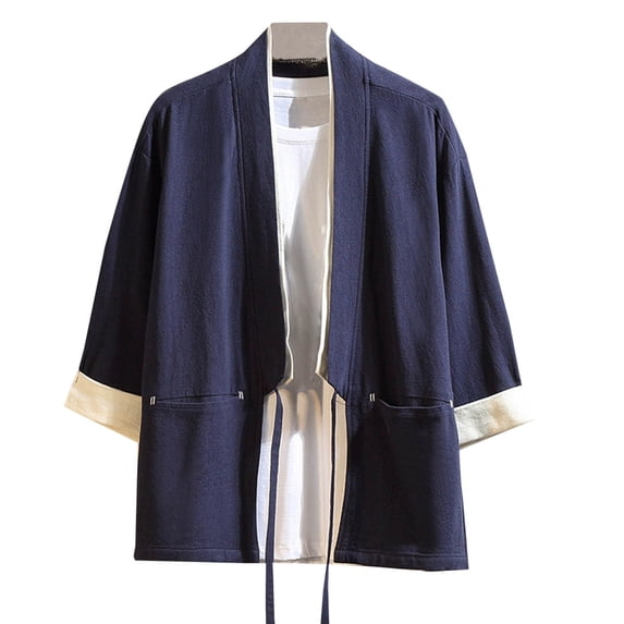 Rloper-Lop Men's Kimono Cardigan Tops Lightweight Jackets Casual Summer 3/16 Sleeve Tee Shirtd Open Front Solid Color Coats Fashion Outwear Tops