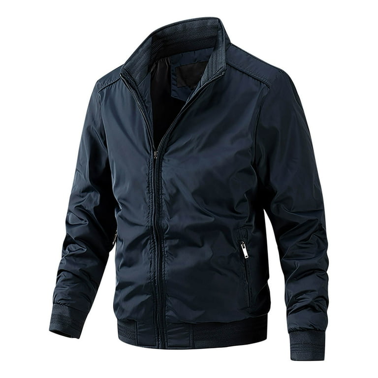 Rloper Lop Men s Lightweight Bomber Jacket Causal Varsity Windbreaker Track Coats Workout Outdoor Bomber Tops Full Zip Up Solid Color Outerwear Dark Blue 3XL Walmart