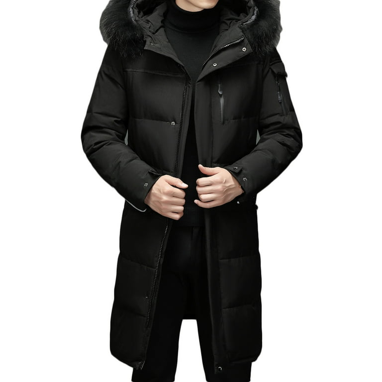 Rloper-Lop Men's Long Puffer Jackets Solid Color Thickened Coats